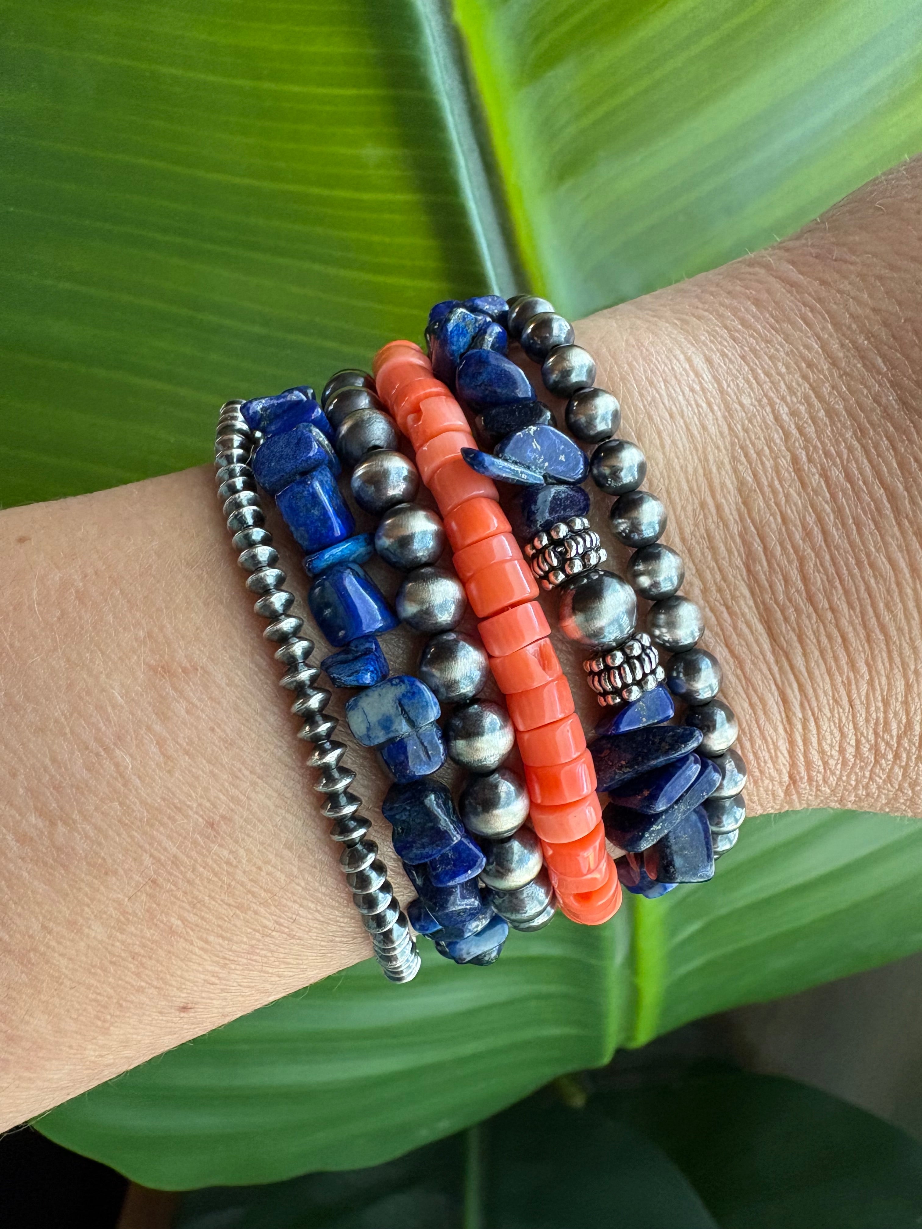 Orange Bamboo Coral Heishi Bracelet