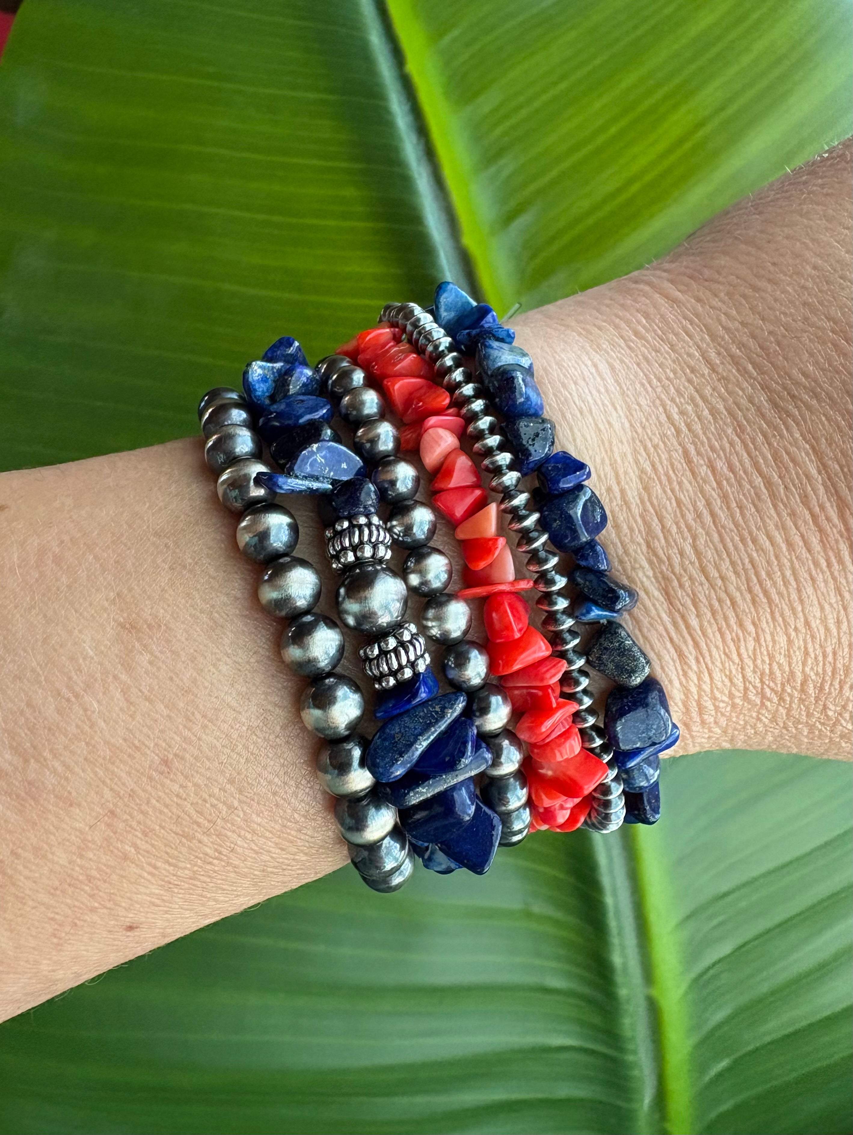 Blue Lapis Barrel Flower Chippy Bracelet