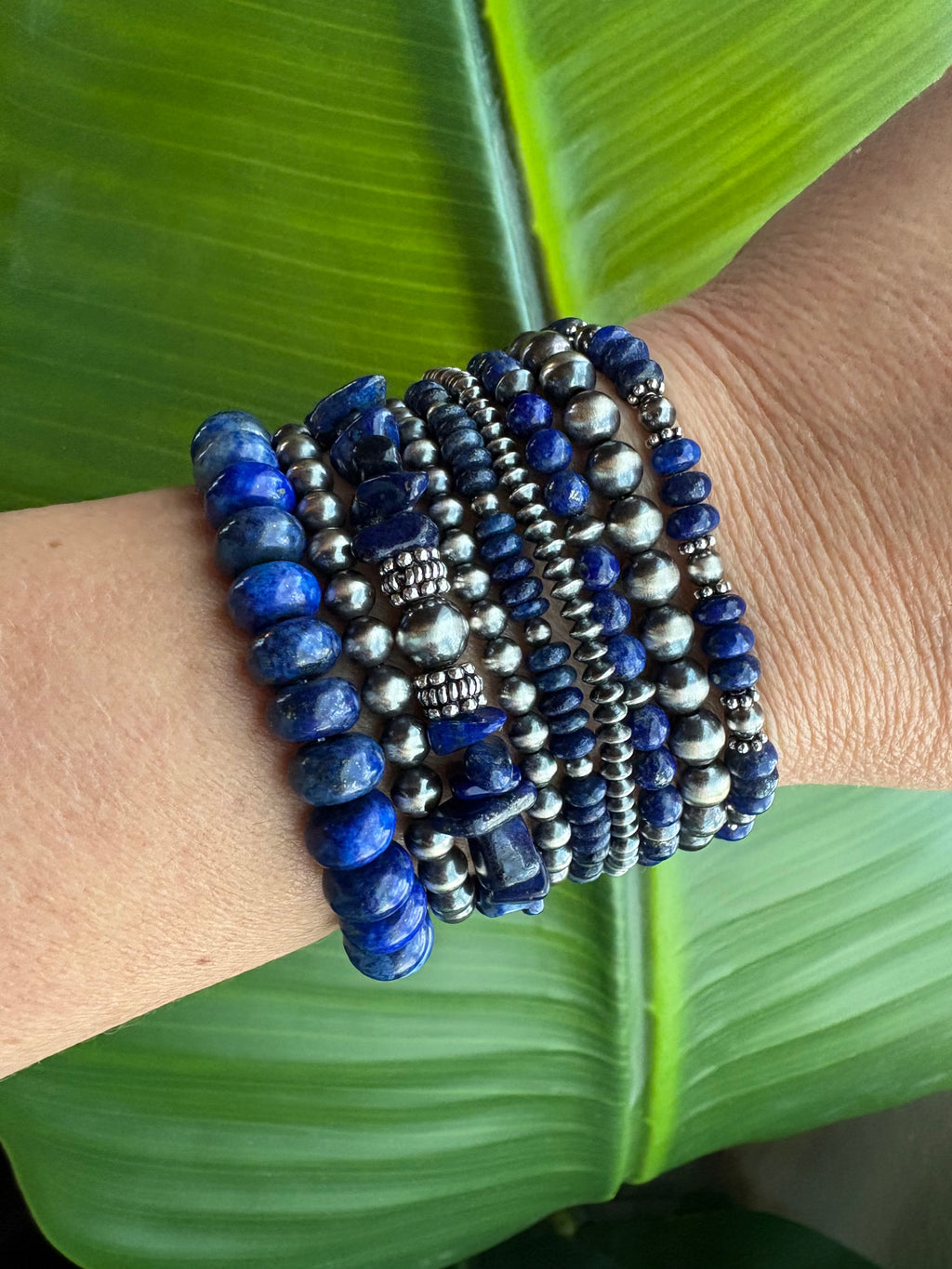 Blue Lapis Barrel Flower Chippy Bracelet
