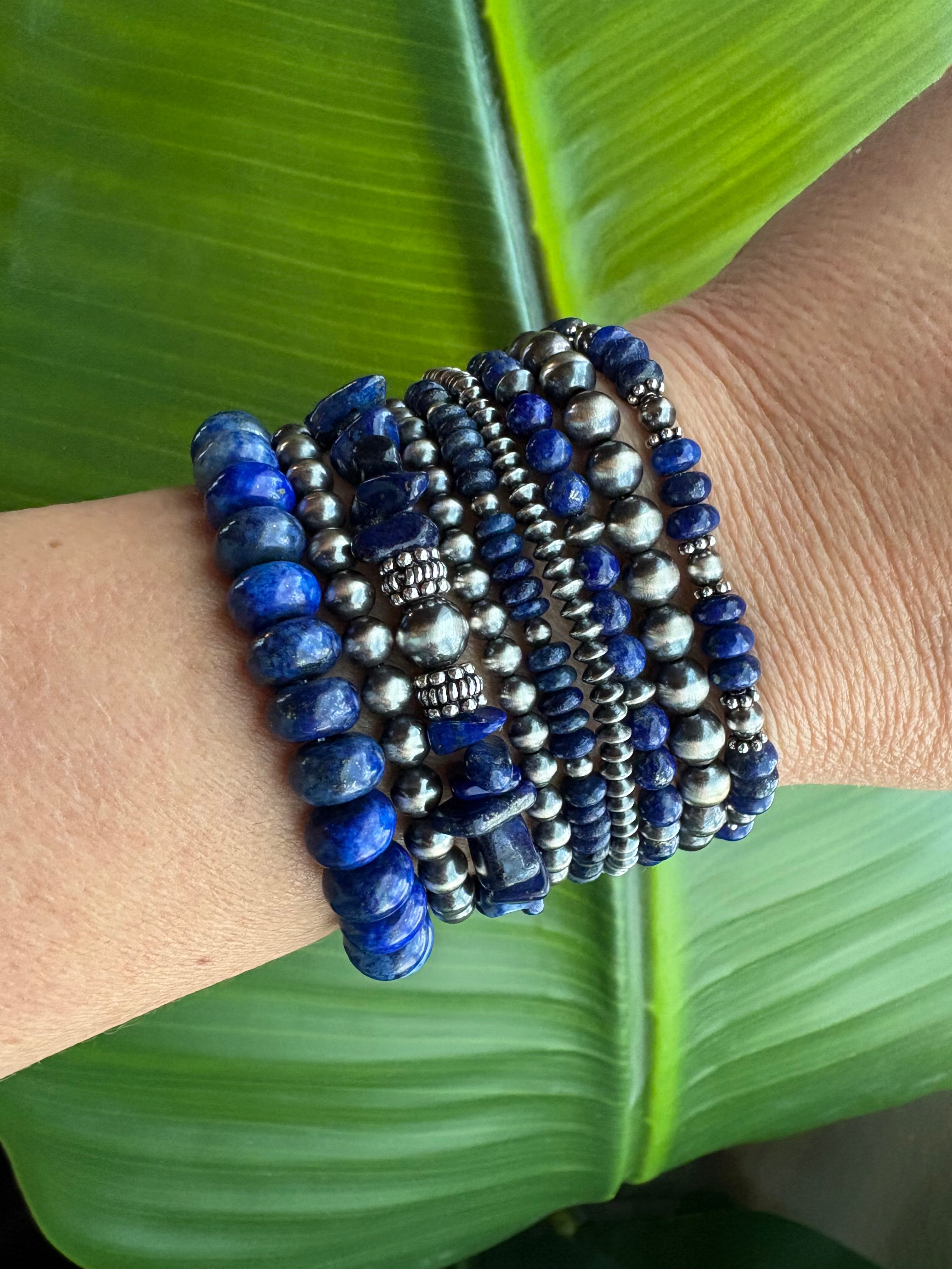 Blue Lapis Barrel Flower Chippy Bracelet