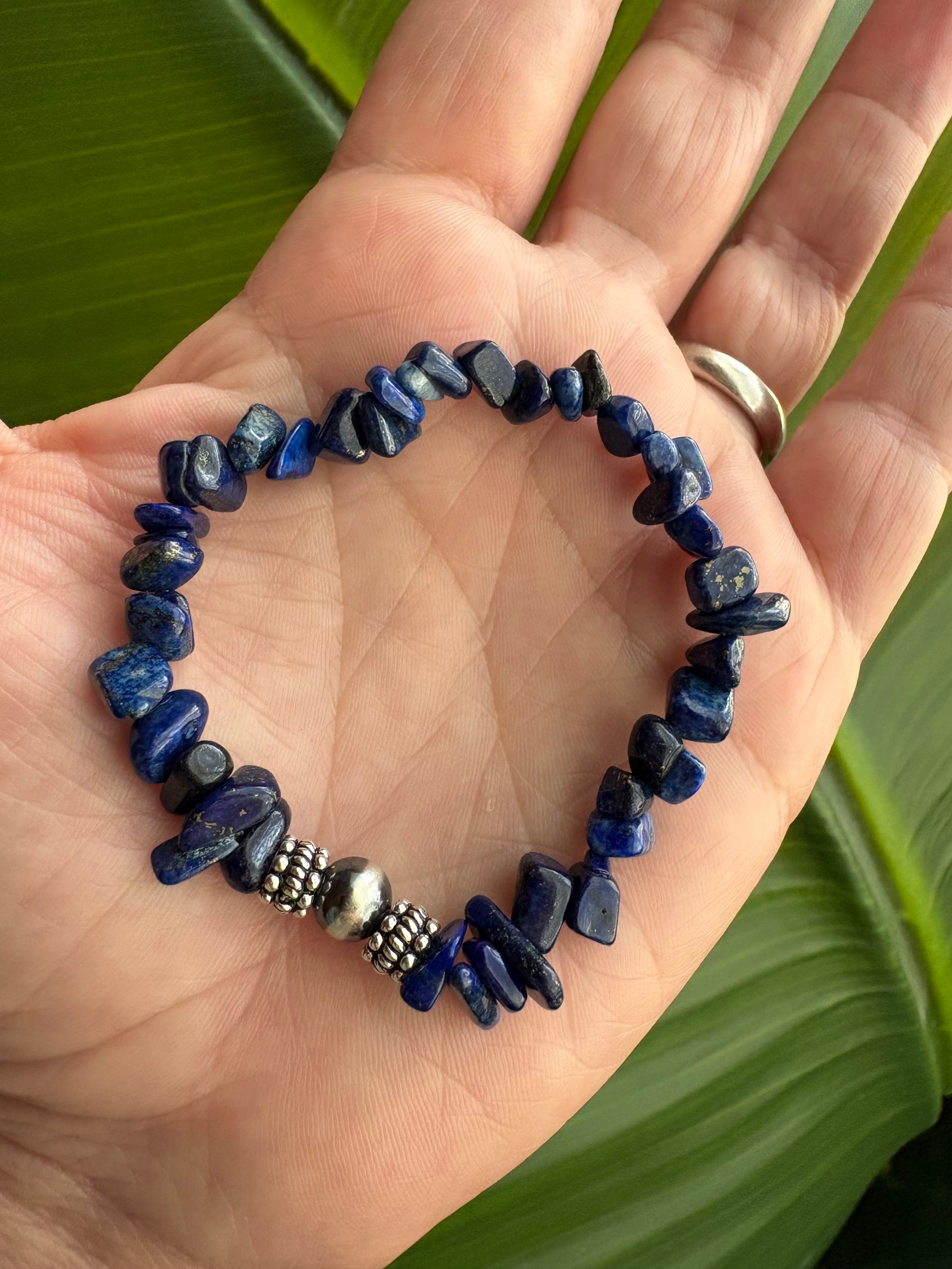 Blue Lapis Barrel Flower Chippy Bracelet