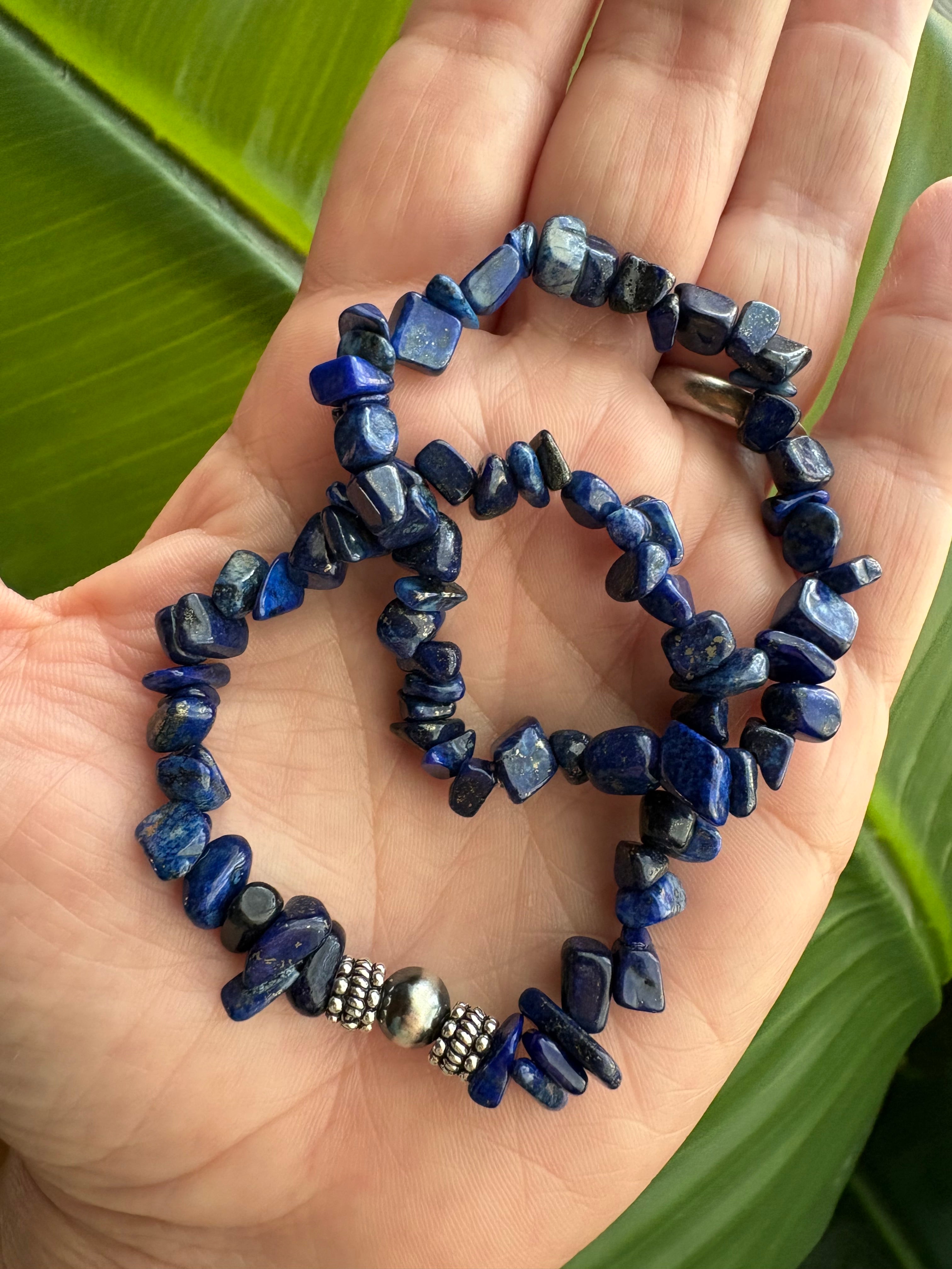 Blue Lapis Barrel Flower Chippy Bracelet