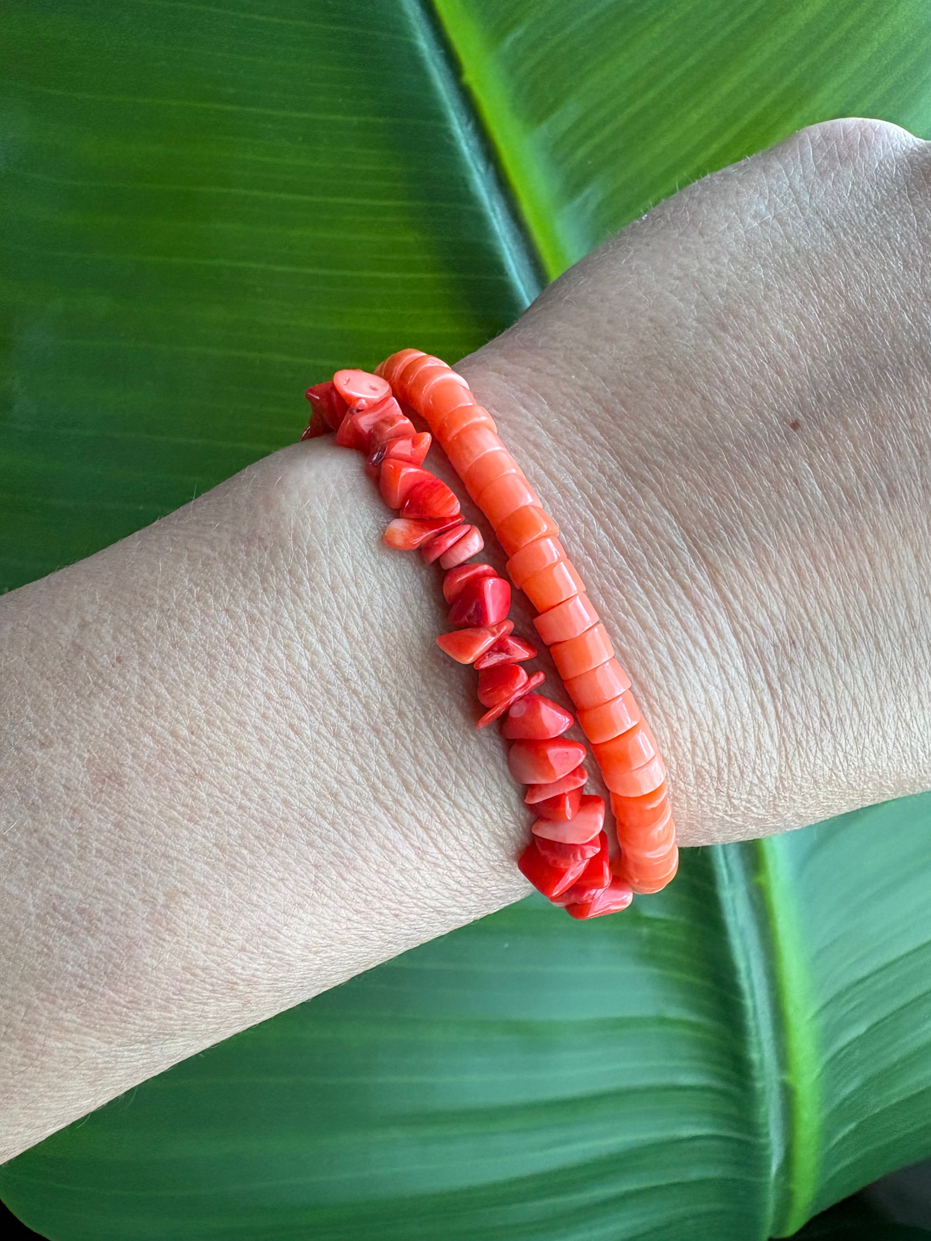 Orange Bamboo Coral Heishi Bracelet