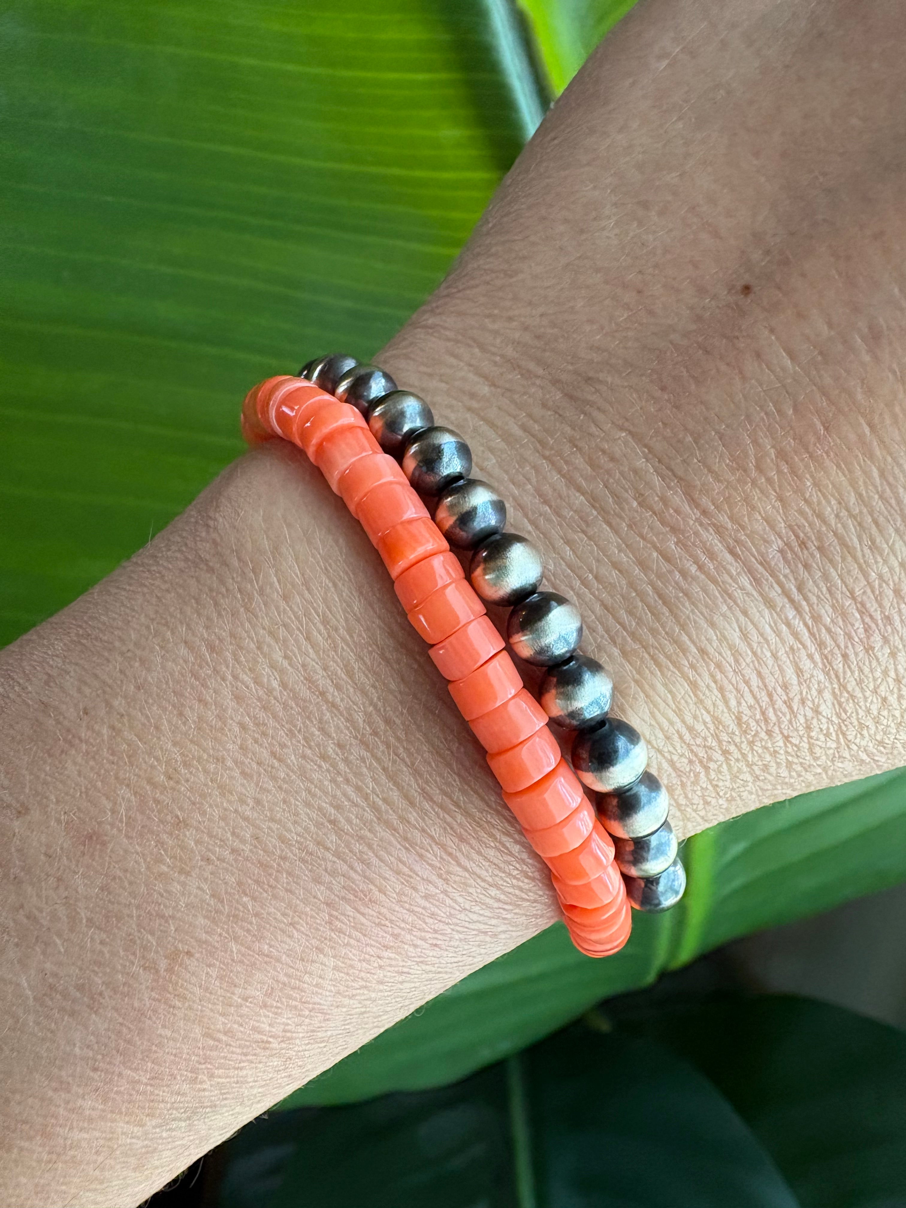 Orange Bamboo Coral Heishi Bracelet