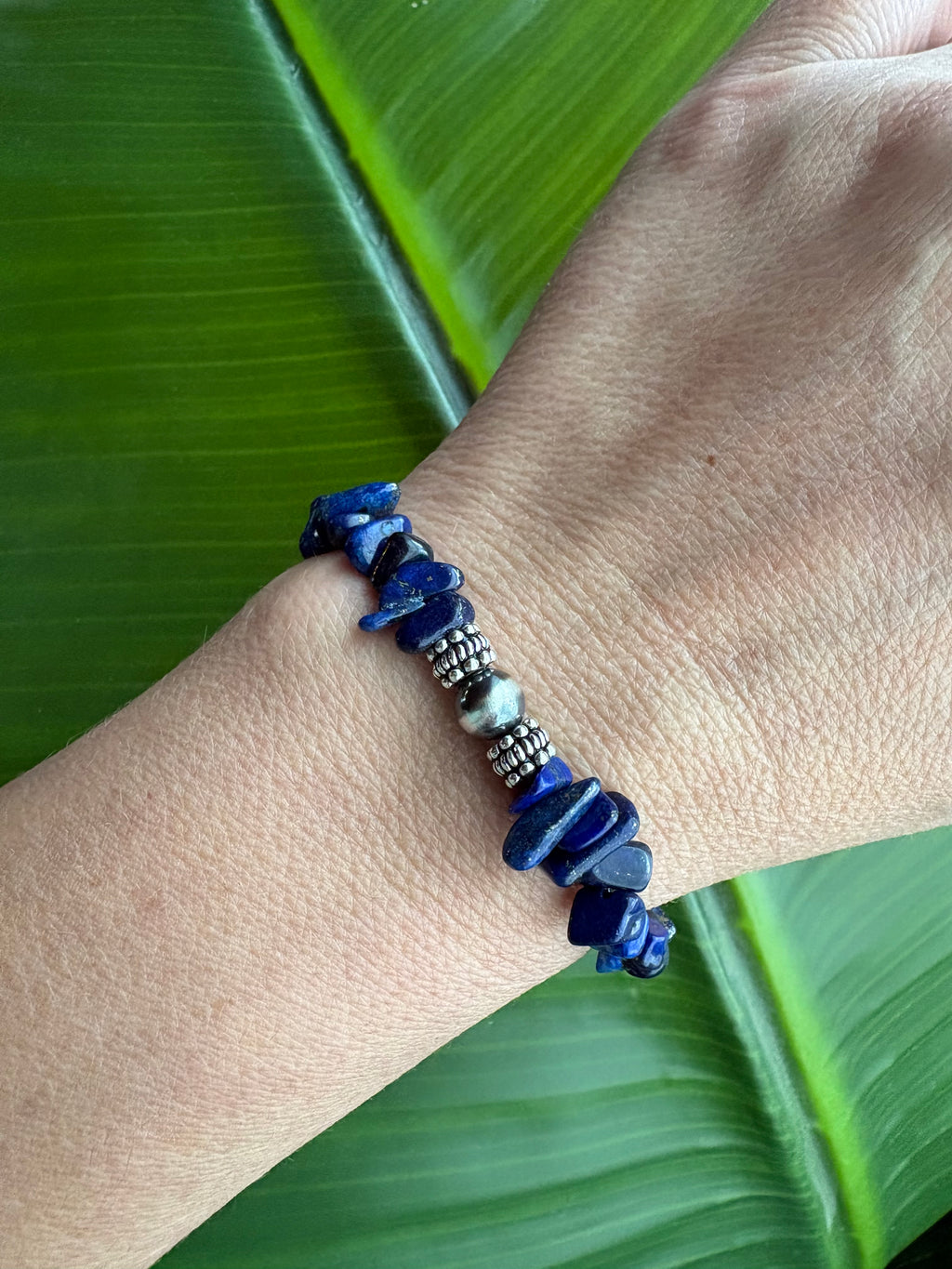 Blue Lapis Barrel Flower Chippy Bracelet