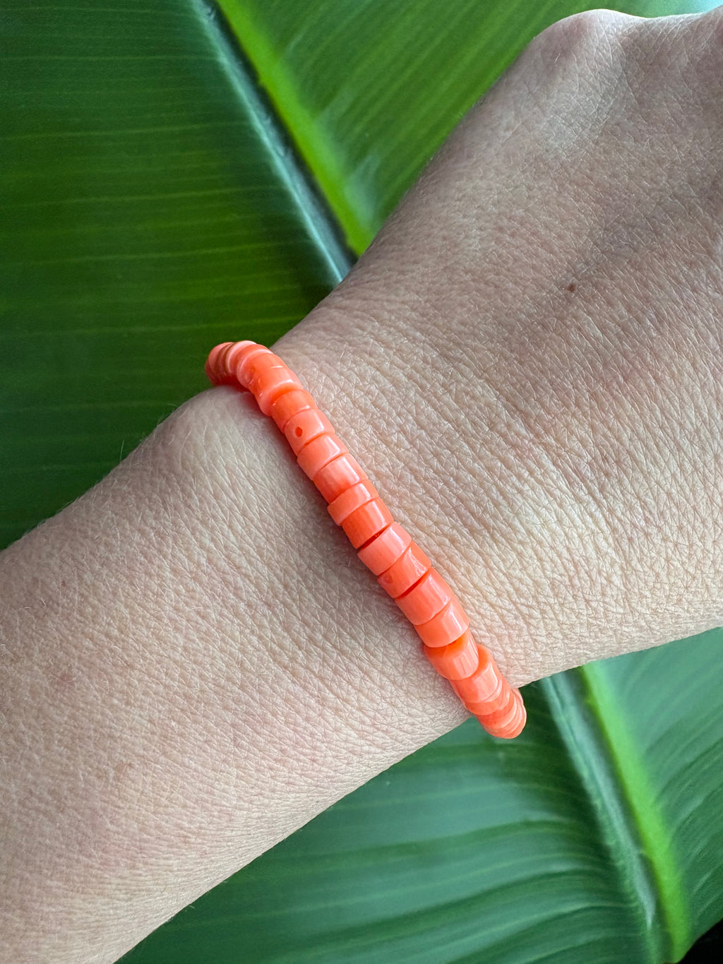 Orange Bamboo Coral Heishi Bracelet