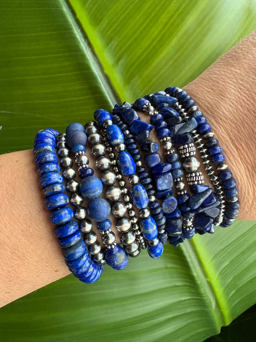 Blue Lapis Barrel & Pearl Bracelet