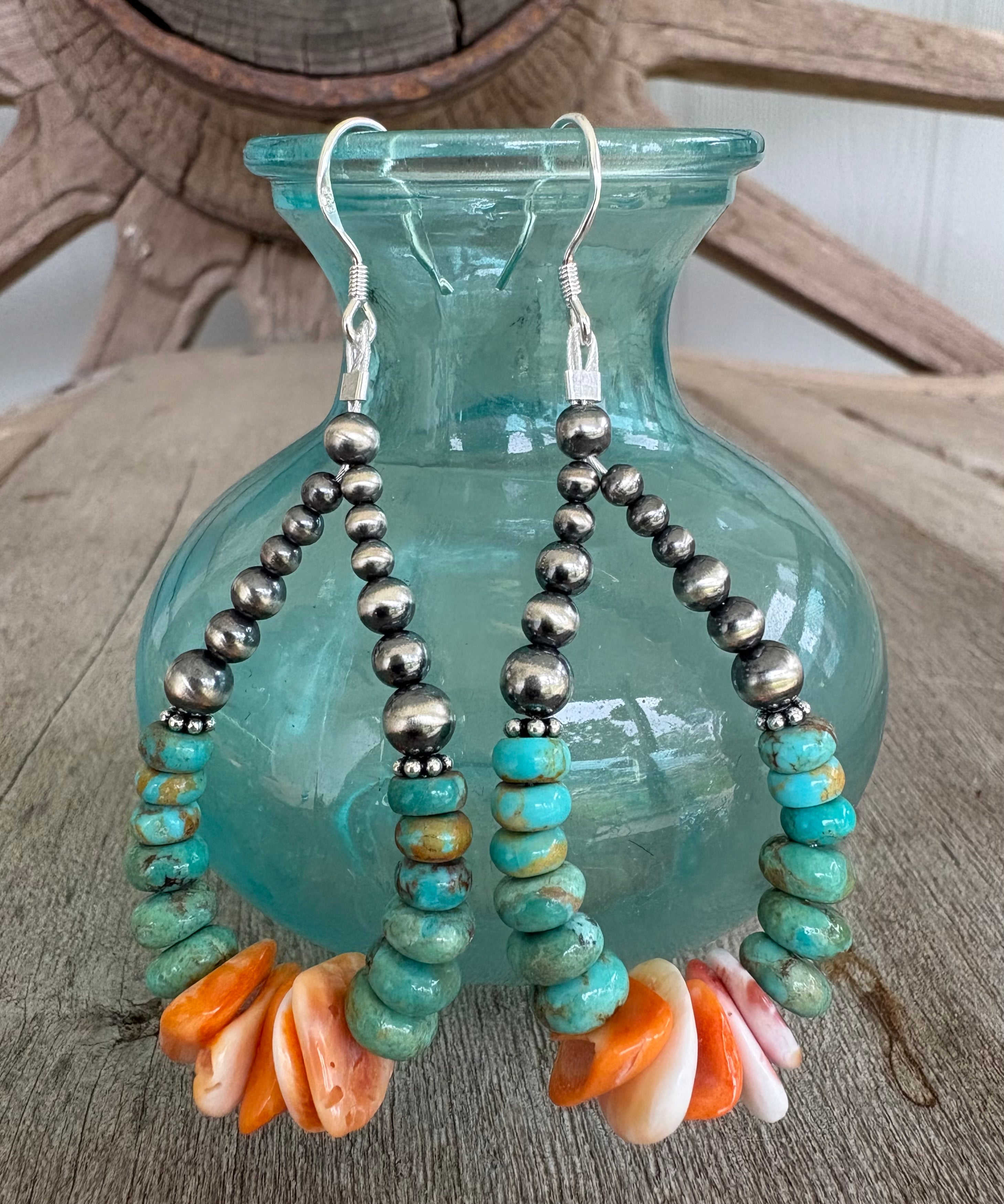 Kingman & Orange Spiny Prissy Dangle Earrings