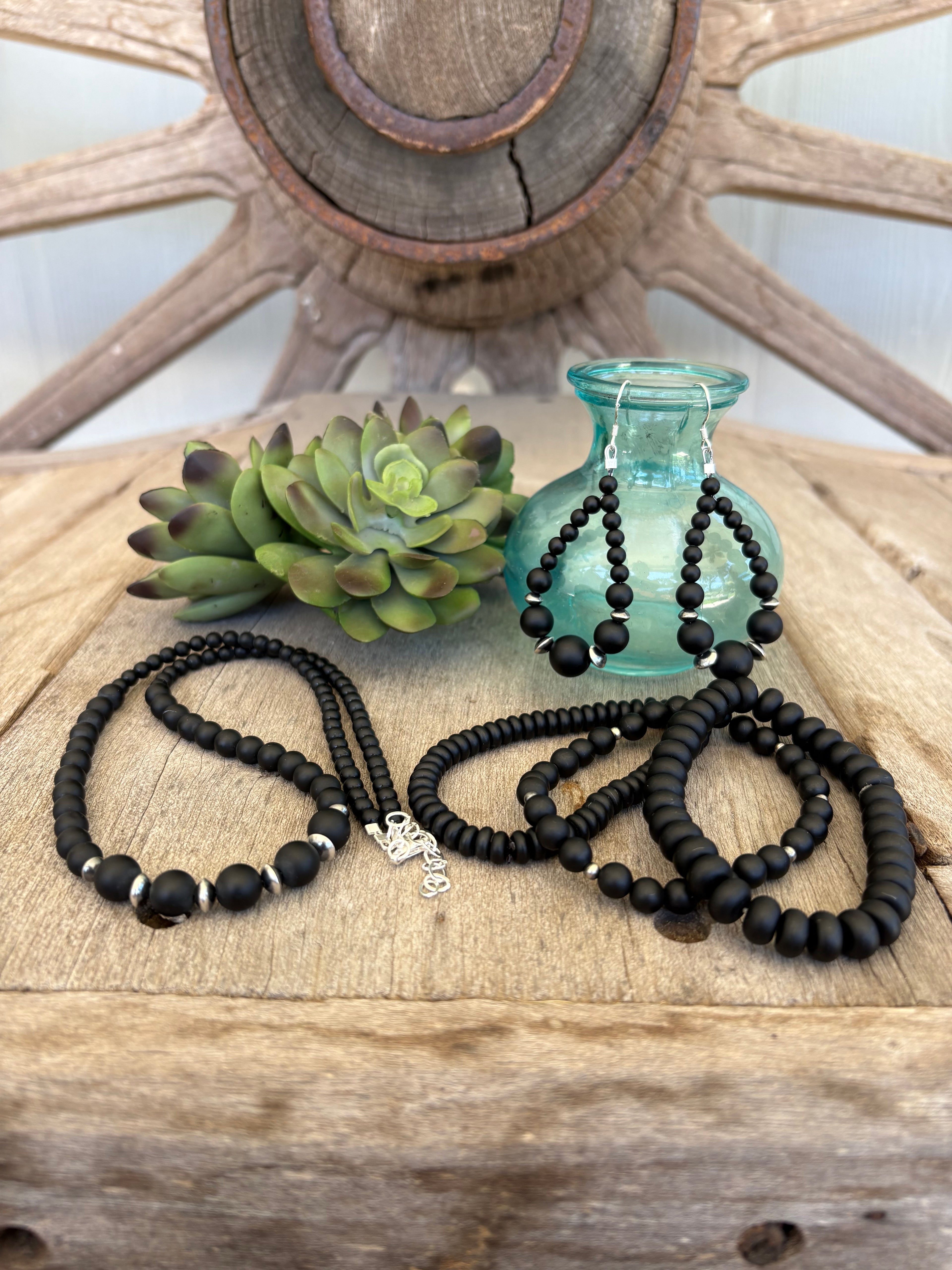 Black Onyx Necklace & Earrings Set