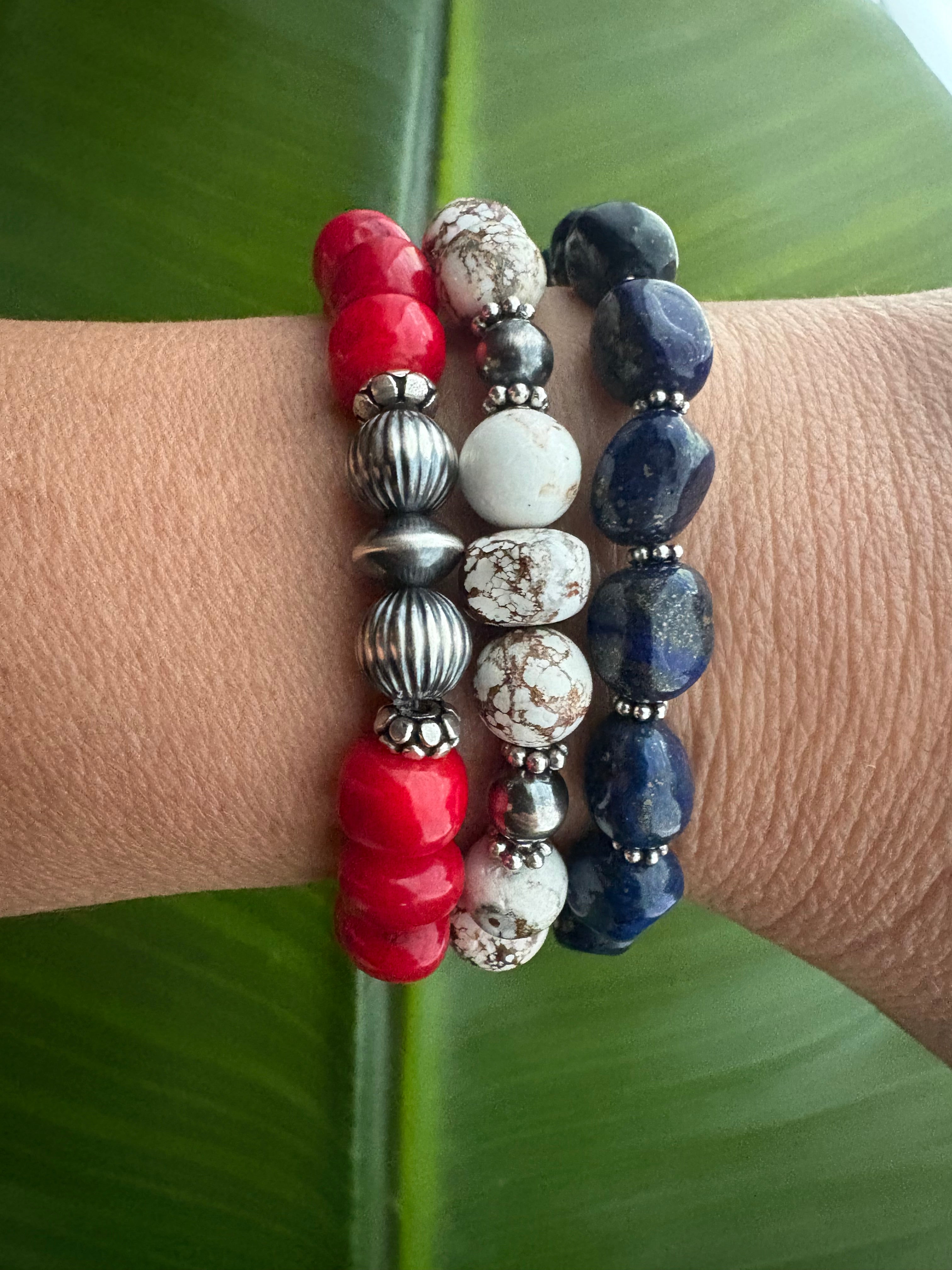 Red, Wild Horse Blue Chunky Bracelet Set