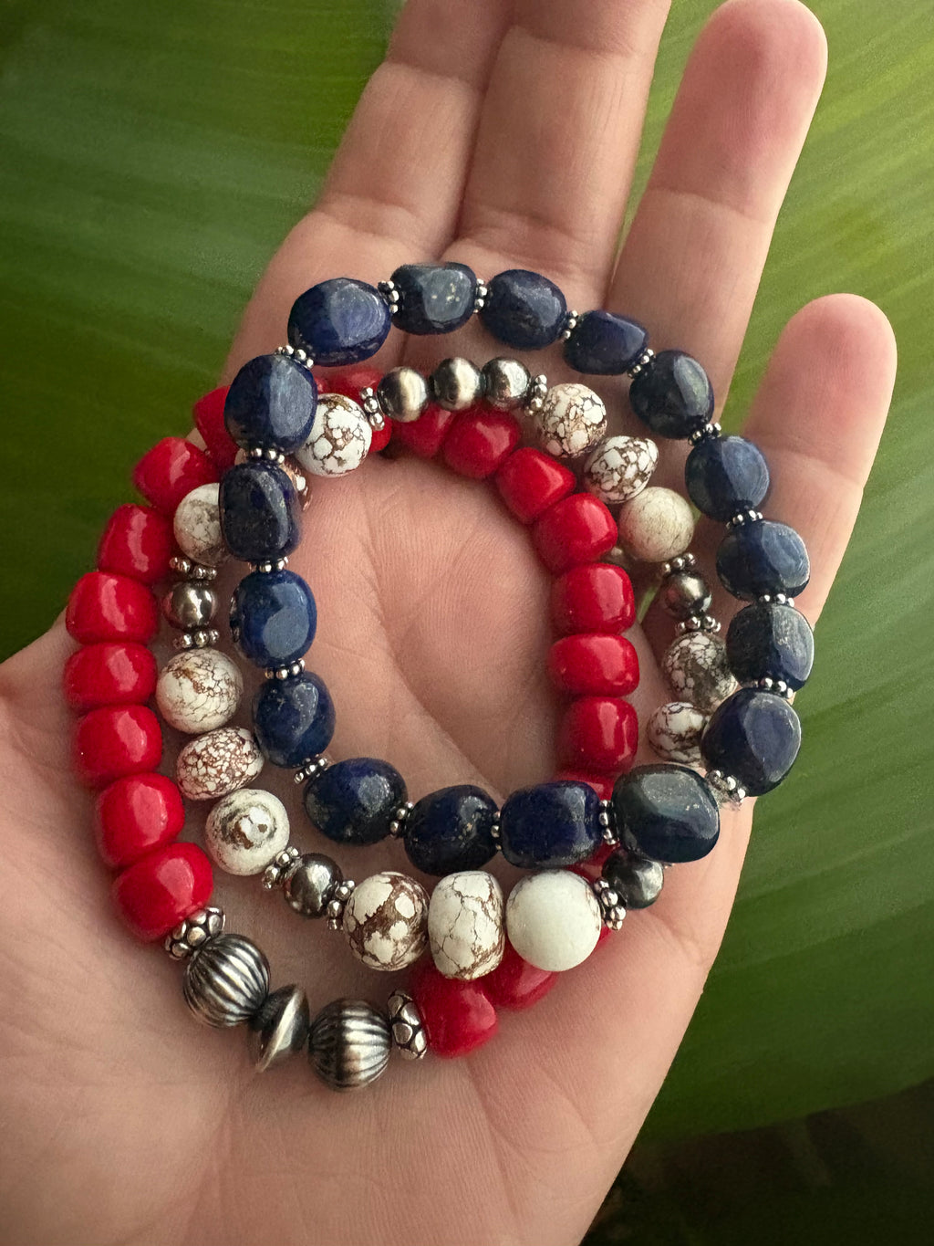 Red, Wild Horse Blue Chunky Bracelet Set