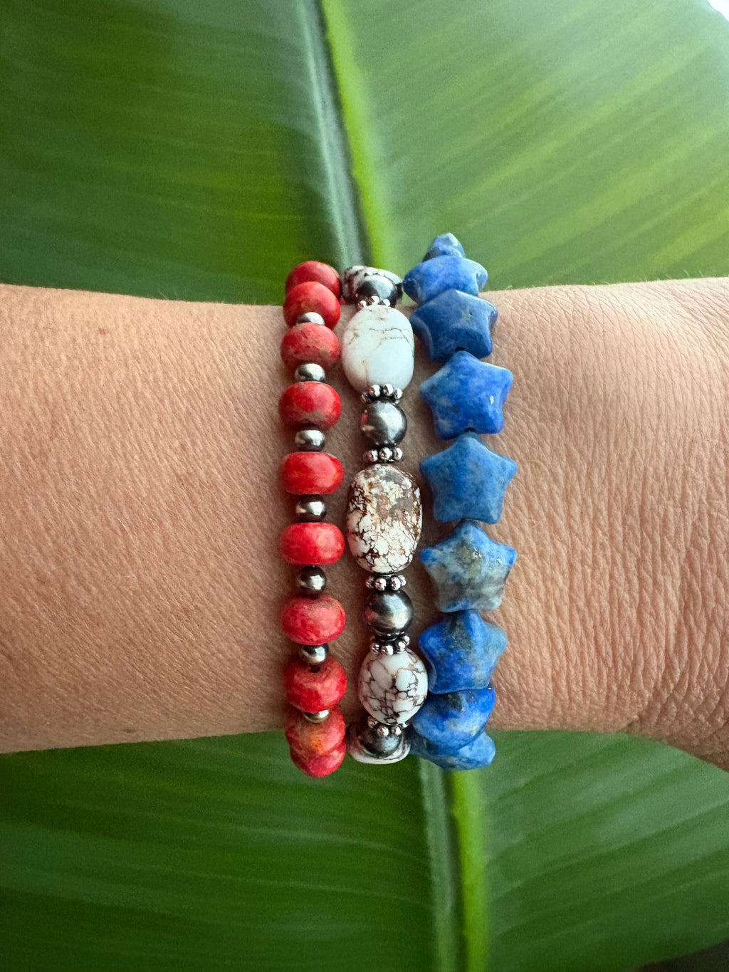Red, Wild Horse & Blue Stars Bracelet Set