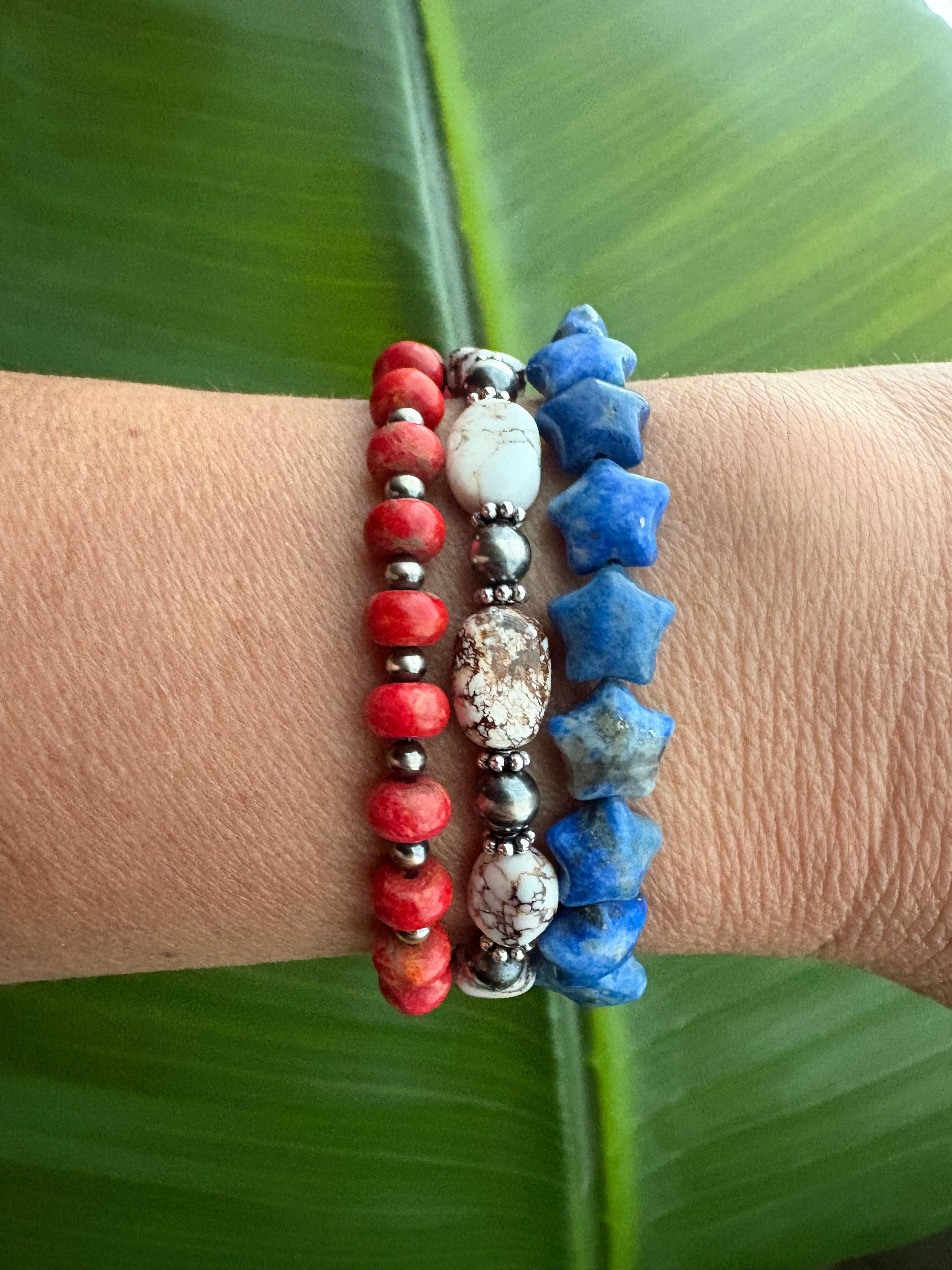 Red, Wild Horse & Blue Stars Bracelet Set