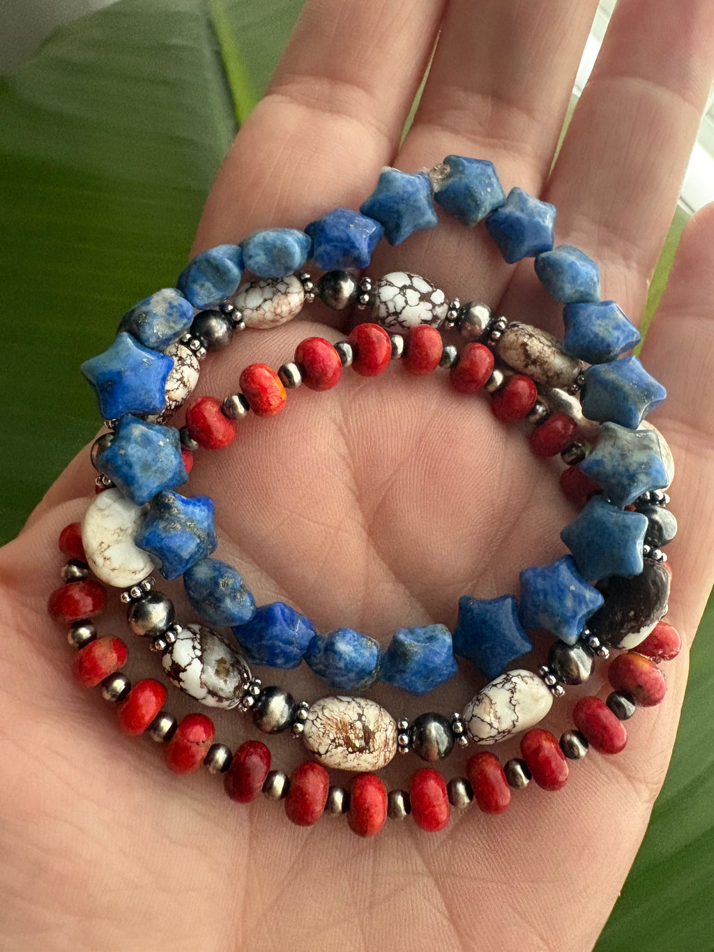 Red, Wild Horse & Blue Stars Bracelet Set