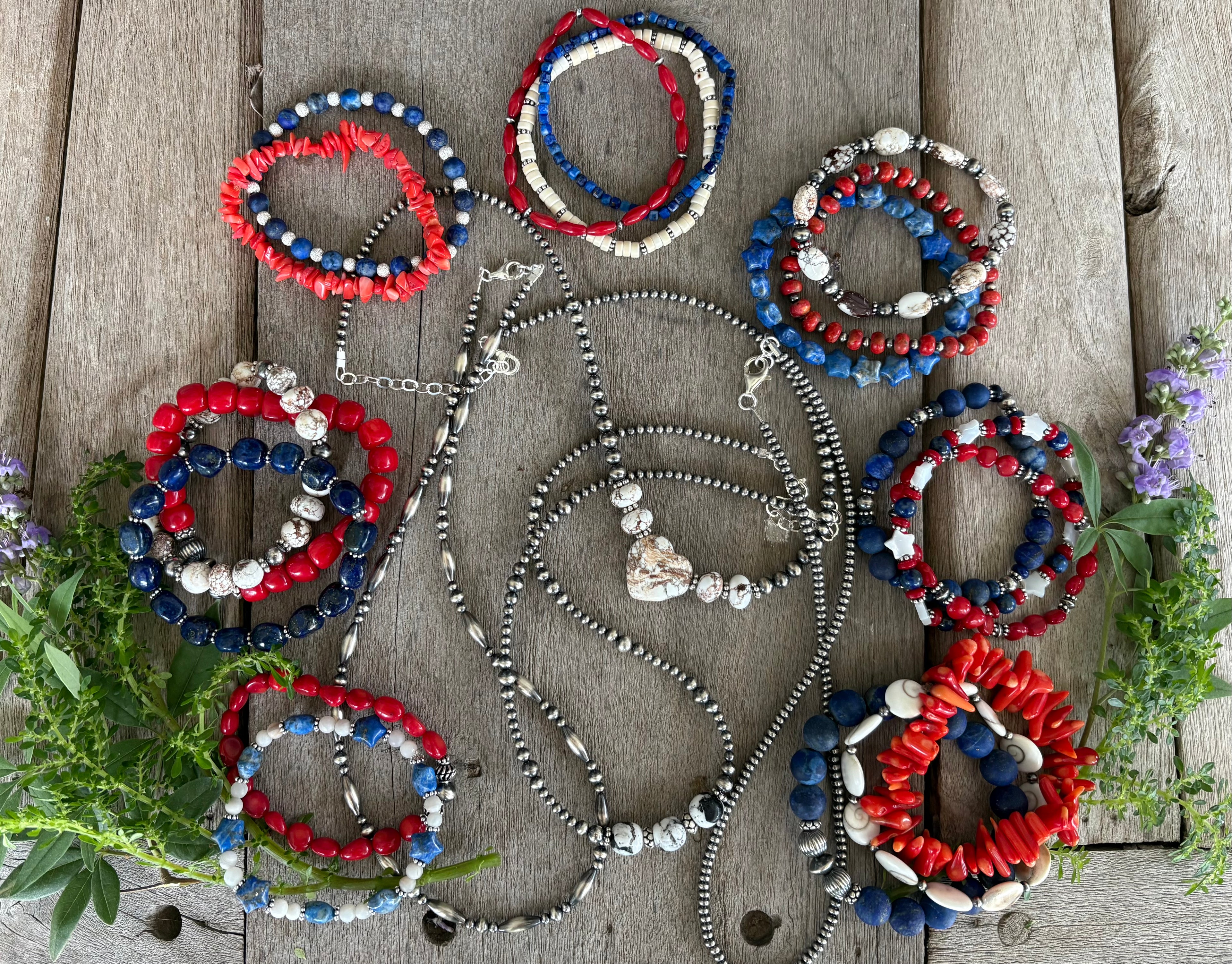 Red, Wild Horse Blue Chunky Bracelet Set